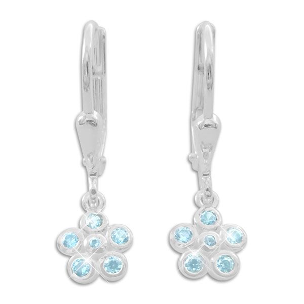 Kinder Ohrringe Blumen mit hell aqua blauen Steinen 925 Silber