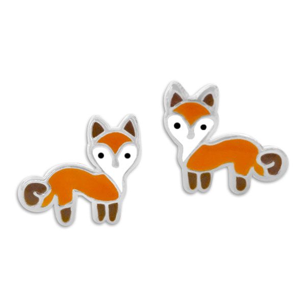Kinderschmuck Ohrstecker Fuchs orange braun 925 Silber Ohrringe mit Füchsen
