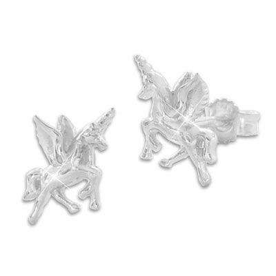 Ohrstecker Einhorn mit Flügeln 925 Silber Alicorn Ohrringe mit Einhörnern