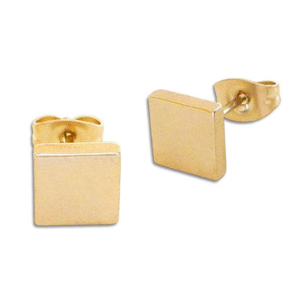 Viereckige Ohrstecker Herren Ohrringe Edelstahl goldfarben