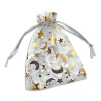 Organzasäckchen hellgrau Mond / Sterne in gold used Optik 9 x 12 cm Organzasäckchen hellgrau Mond / Sterne in gold used Optik 9 x 12 cm
