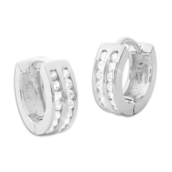 Klapp-Creolen mit Zirkonia Strass doppelreihig 13 x 4 mm 925 Silber