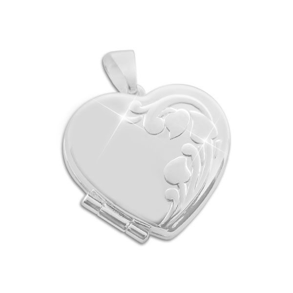 Herz Medaillon für Kinder mit Blumenranke 925 Silber