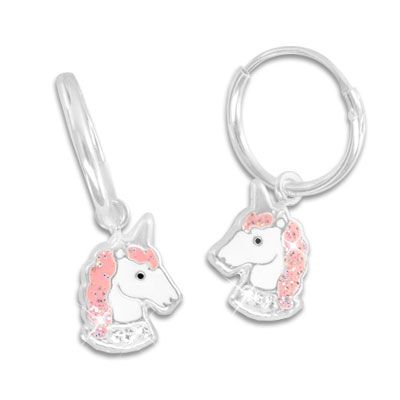Einhorn Ohrringe mit Glitzer und Kristallen Creolen 925 Silber