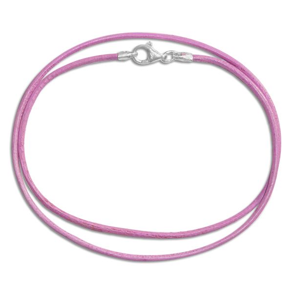 Lederband rosa 45 cm mit 925 Silber Verschluss rundes Band aus Leder