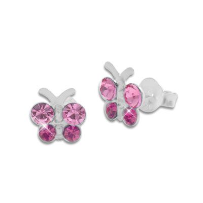 Schmetterlings Ohrstecker mit rosa / pink Strass Steinen 925 Silber Kinderschmuck