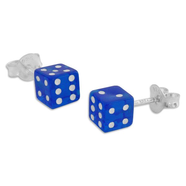 Würfel Ohrstecker blau transluzent weiß 925 Silber