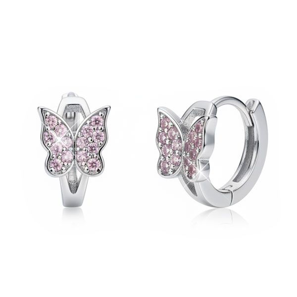 Klapp-Creolen Schmetterlinge mit rosa Strass Zirkonia 925 Silber