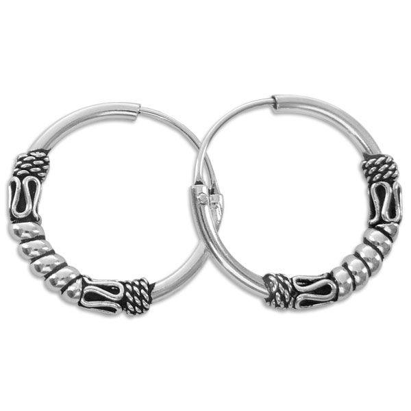 Hochwertige Bali Creolen 925 Silber Ohrringe Paar Damen Herren gothic 20 mm 