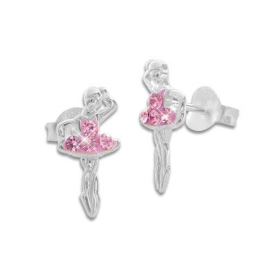 Ballerina Ohrstecker mit rosa Strass Steinen 925 Silber Ohrringe mit Tänzerin