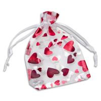 Organzasäckchen weiß mit roten Herzen 9 x 12 cm Organzabeutel Organzasäckchen weiß mit roten Herzen 9 x 12 cm Organzabeutel
