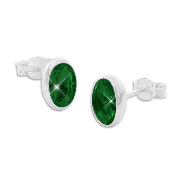 Ohrringe smaragd grüne ovale Kristall Ohrstecker 925 Silber