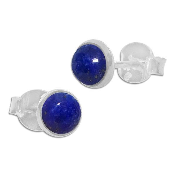 Lapislazuli Ohrstecker rund 925 Silber Lapis Ohrringe blaue Edelsteine