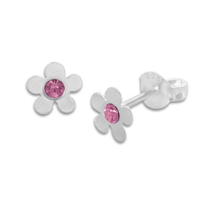 Ohrstecker Kinderschmuck Blume mattiert rosa Kristall 925 Silber