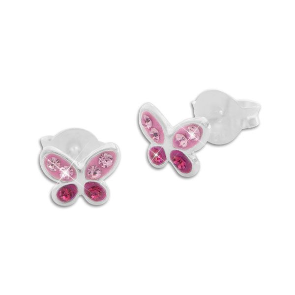 Ohrringe mit Schmetterlingen und Strass rosa / pink 925 Silber für Mädchen