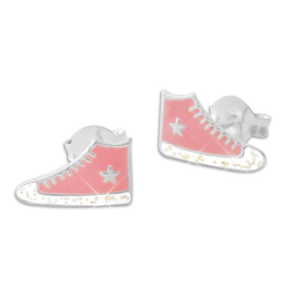 Sneaker Ohrstecker rosa mit Glitzer und Stern 925 Silber Ohrringe mit Schuhen
