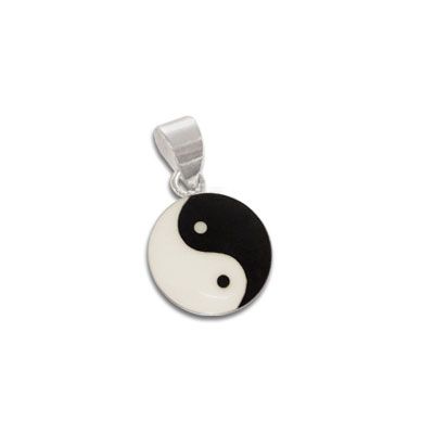 Kleiner Yin Yang Anhänger schwarz-creme 10 mm 925 Silber für Mädchen und Damen