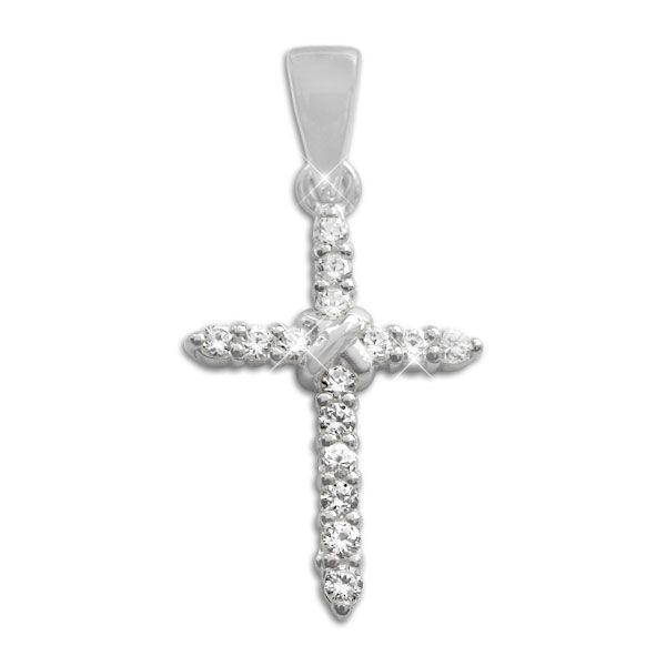 Kreuz mit 15 Zirkonia Strass Steinen 925 Silber Damen Schmuck Anhänger