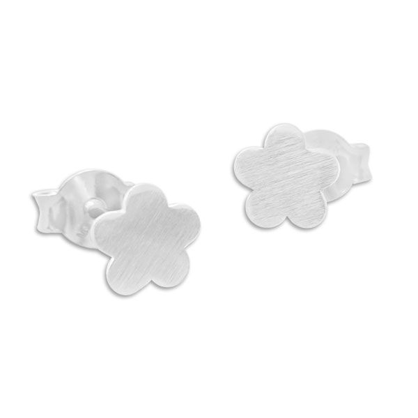 Flache Ohrstecker matte Blume 925 Silber Ohrringe mit Blumen