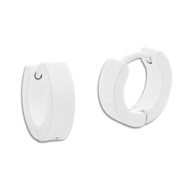 Creolen weiß Edelstahl 13 x 4 mm weiße Ohrringe für Damen und Herren