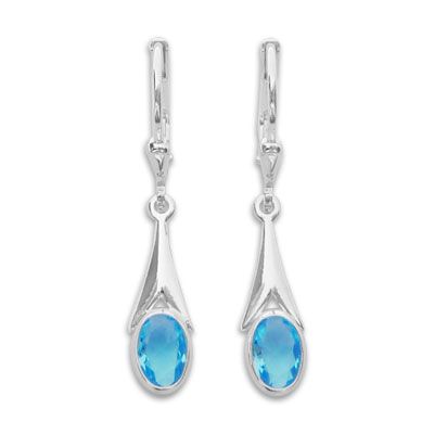 Ohrringe mit aqua blauen Zirkonia Kristallen oval 925 Silber