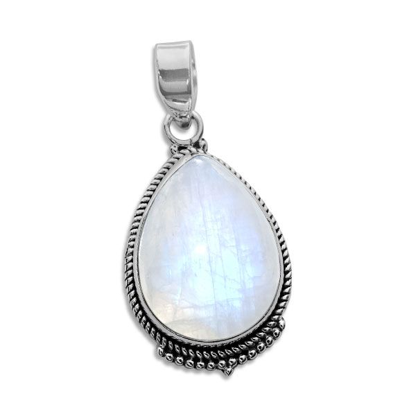 Großer Mondstein Tropfen Anhänger filigran Boho 925 Silber
