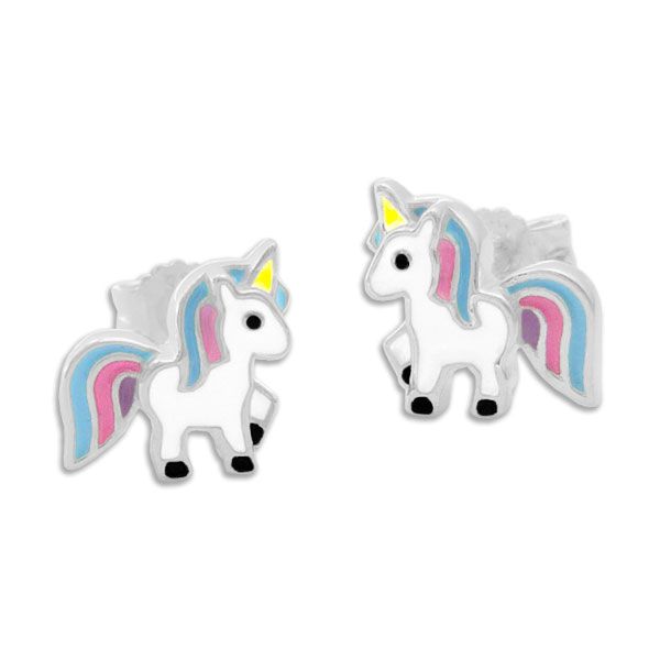 Einhorn Ohrringe Ohrstecker blau rosa lila 925 Silber