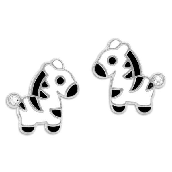 Zebra Ohrstecker mit Kristallen 925 Silber Kinder Ohrringe