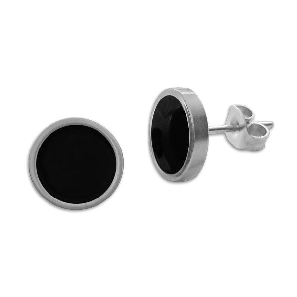 Große runde Edelstahl Ohrstecker schwarz silber 10 mm Herren Ohrringe