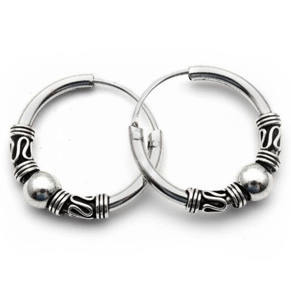 20 x 3 mm große Bali Creolen mit Kugeln 925 Silber Herren Ohrringe