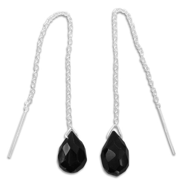 Durchzieher Ohrringe mit schwarzen Tropfen 925 Silber