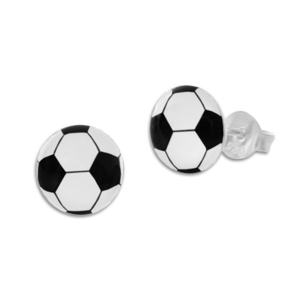 Runde Ohrstecker Fußball 925 Silber Ohrringe für Jungs