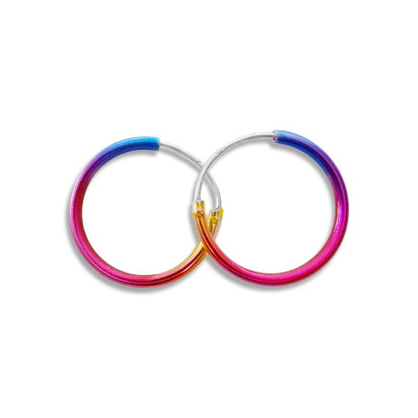 Regenbogen Creolen 16 mm 925 Silber runde Kinder Ohrringe bunt