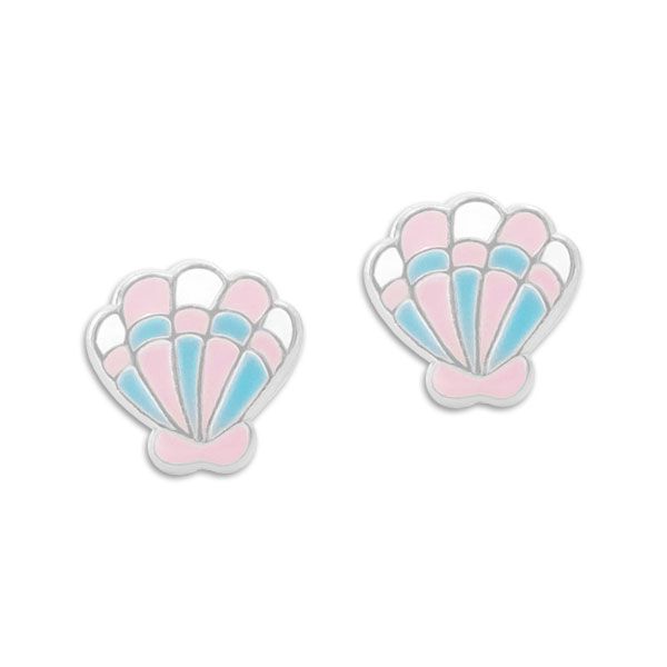 Ohrstecker Muscheln pastell rosa und blau 925 Silber Kinder Ohrringe