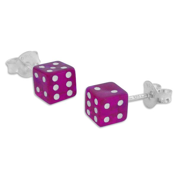 Würfel Ohrstecker violett lila transluzent weiß 925 Silber