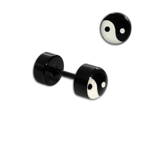 Fake Plug Yin Yang schwarz 6 mm Edelstahl 1 Stück