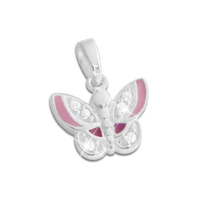 Anhänger für Kinder Schmetterling pink rosa und Strass 925 Silber