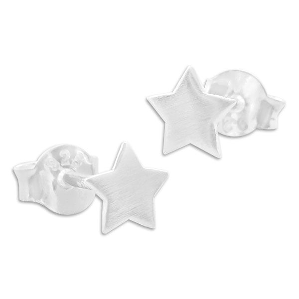 Flache Ohrstecker matter Stern 925 Silber Ohrringe mit Sternen