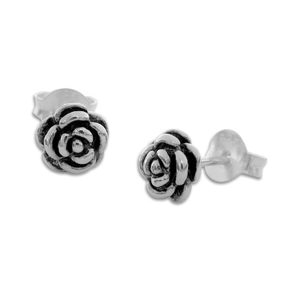 Ohrstecker mit Rose groß geschwärzt 925 Silber