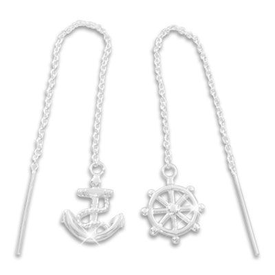 Silber Ohrringe zum Durchziehen Steuerrad und Anker 925 Silber