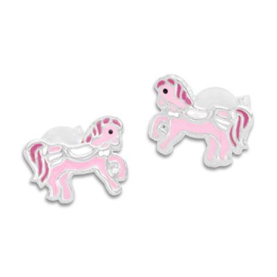 Pferde Ohrstecker für Kinder rosa lackiert 925 Silber