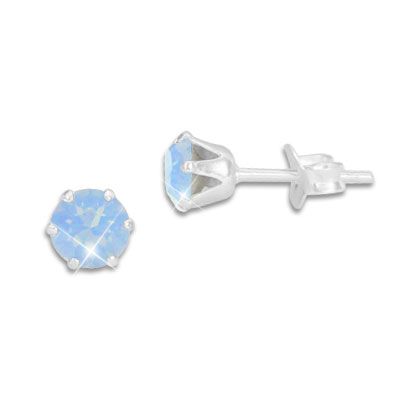 Kristall Ohrstecker Milky hellblau rund 5 mm 925 Silber Strass