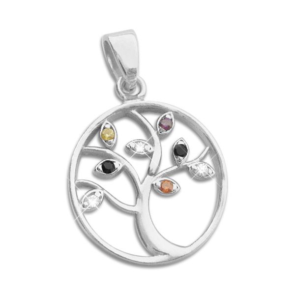 Anhänger Lebensbaum mit farbigen Zirkonia Steinen 925 Silber multicolour