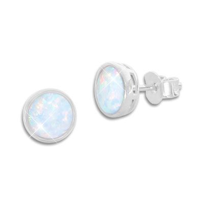 Opal Ohrringe 8 mm 925 Silber runde Opal Ohrstecker mit Edelsteinen