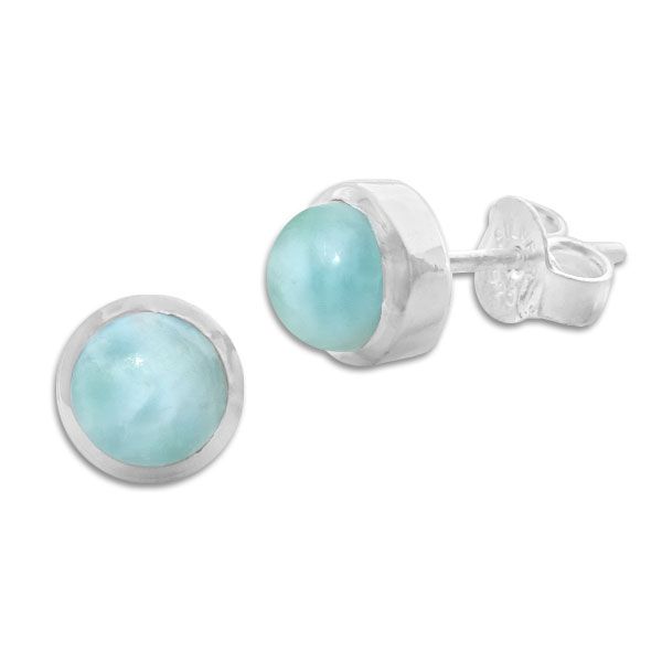 Larimar Ohrstecker rund mit hohem Rand 7,5 mm 925 Silber Ohrringe