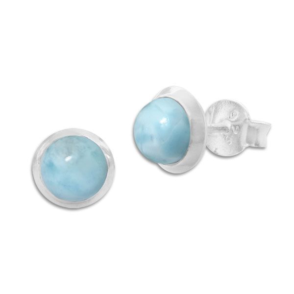 Runde Larimarschmuck Ohrstecker 6,5 mm 925 Silber Ohrringe Larimar