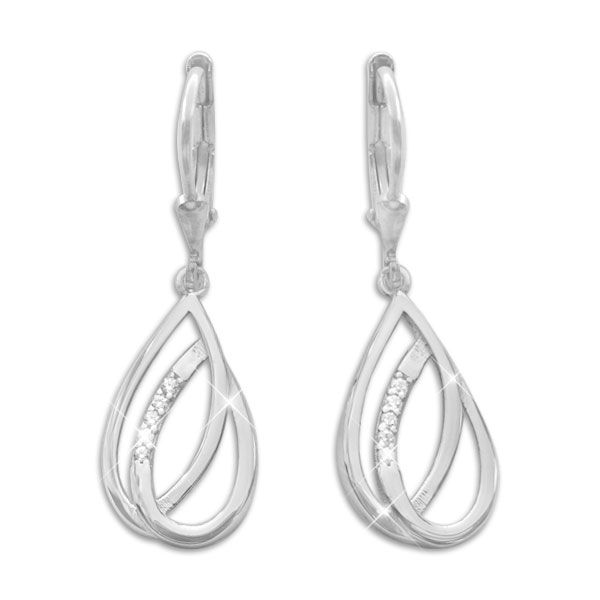 Ohrringe Doppel-Tropfen mit Zirkonia glänzend 925 Silber