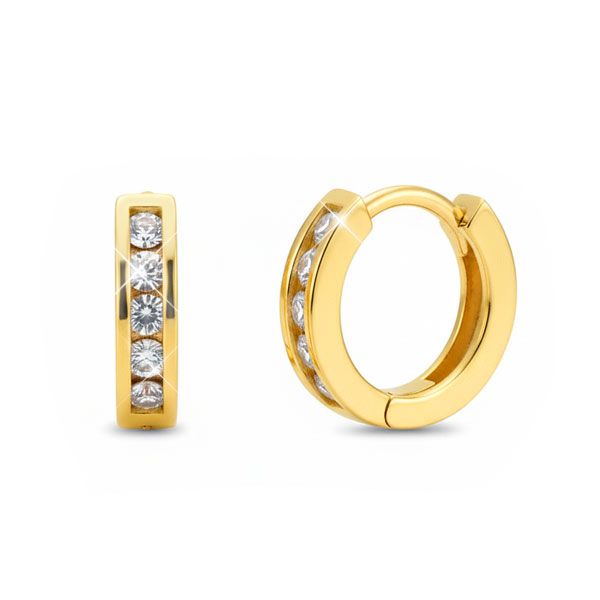 Vergoldete Creolen mit 5 weißen Zirkonia Steinen 925 Silber