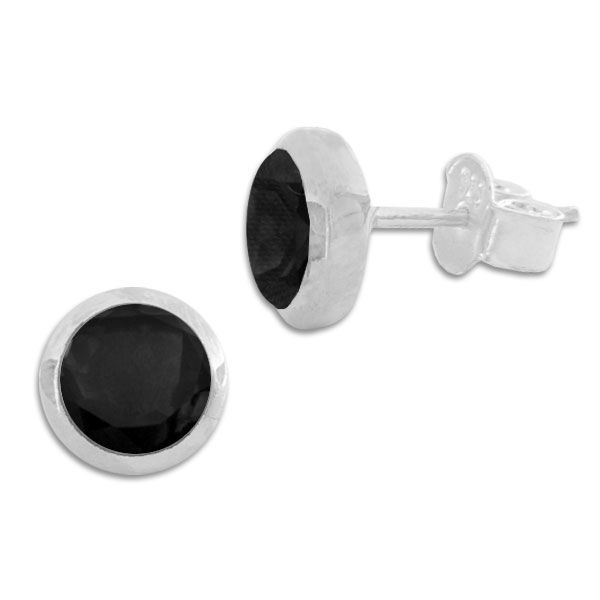 Ohrstecker Onyx 9 mm rund facettiert 925 Silber Edelstein Ohrringe