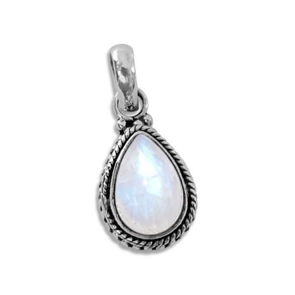 Regenbogen Mondstein Tropfen Anhänger filigran 925 Silber